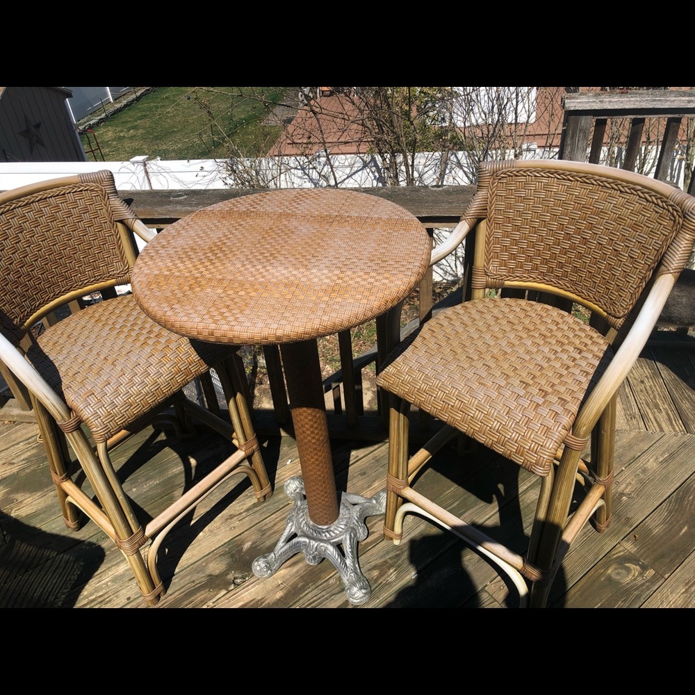High top wicker chairs and table